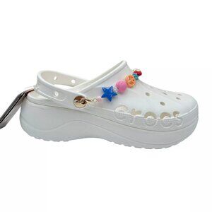 Crocs Women's Baya Midsummer Platform Clog Sandals Size 8 White Jibbitz Jewelry